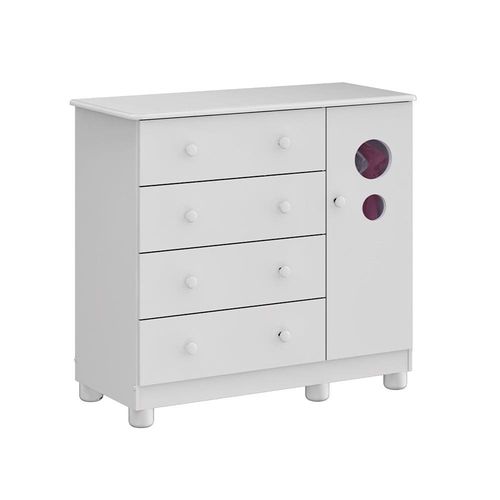 Cômoda Infantil Peroba Duda Plus com 1 Porta, 4 Gavetas, 1 Prateleira e 95,3 cm de Largura Branco