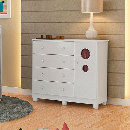 Cômoda Infantil Peroba Duda Plus com 1 Porta, 4 Gavetas, 1 Prateleira e 95,3 cm de Largura Branco