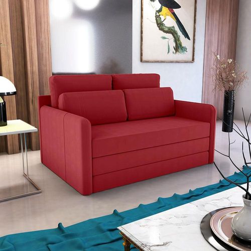 Sofá-Cama Matrix Martina Retrátil com 2 Lugares, Braços e Revestimento em Tecido Veludo Light - 152cm de largura Goiaba