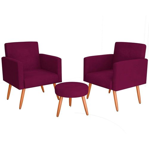 Conjunto de Poltronas Matrix Dallas com Puff e Revestimento em Tecido Veludo Marsala