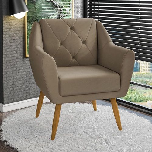 Poltrona Matrix Doca com Pés de Madeira e Revestida em Veludo Turquey Capuccino