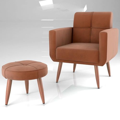 Poltrona Matrix Havana com Puff e Revestimento em Tecido Veludo Cobre