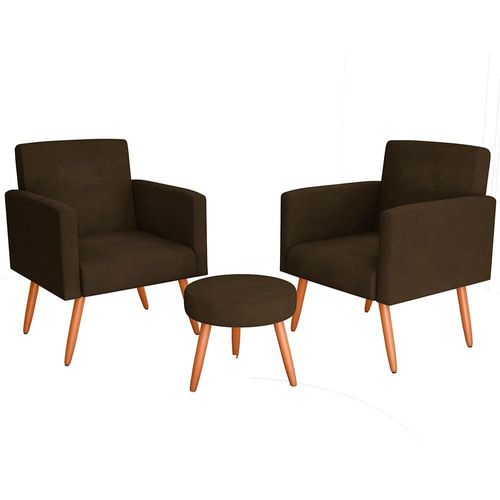 Conjunto de Poltronas Matrix Dallas com Puff e Revestimento em Tecido Veludo Marrom