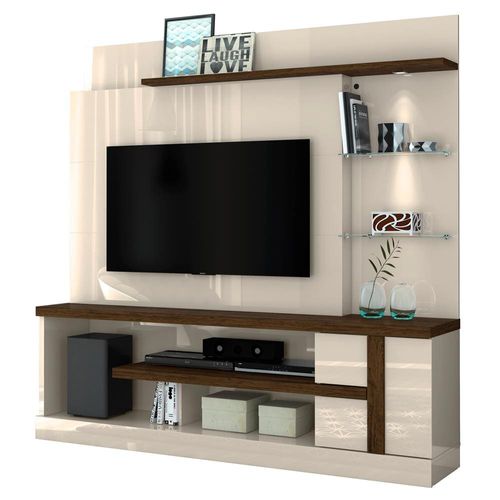Estante Home Madetec Alan com 181,5 cm de Largura, Ideal para TV de Até 55” Off White/Savana