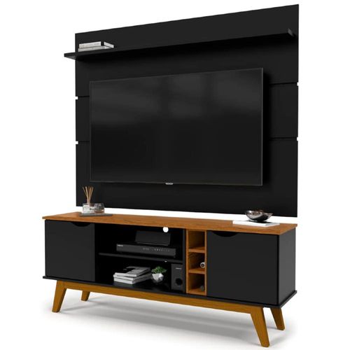 Rack com Painel Patrimar Marselha para TVs de até 50” Preto/Cumaru