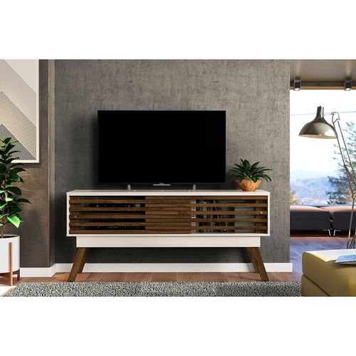 Rack Madetec Retrô Frizz com 150cm de Largura, Ideal para TV`s de Até 65" Off White/Savana