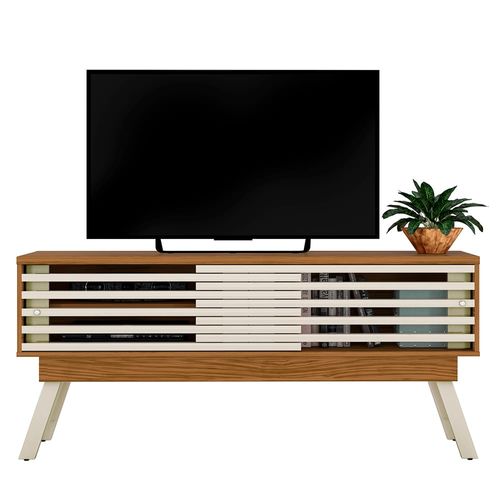 Rack Madetec Retrô Frizz com 150cm de Largura, Ideal para TV`s de Até 65" Naturale/Off White