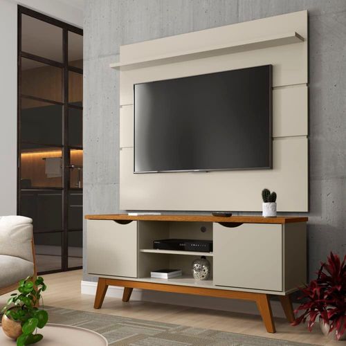 Rack com Painel Patrimar Marselha para TVs de até 46” Off White/Cumaru