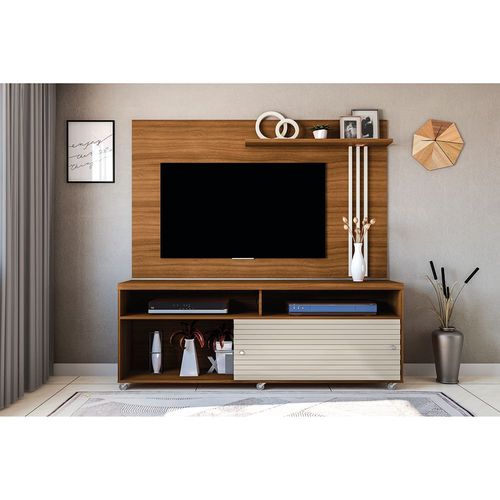 Rack Madetec Cross com 182cm de Largura + Painel Madetec Cross com 182cm de Largura, Ideal para TV de Até 65” Cedro / Off White