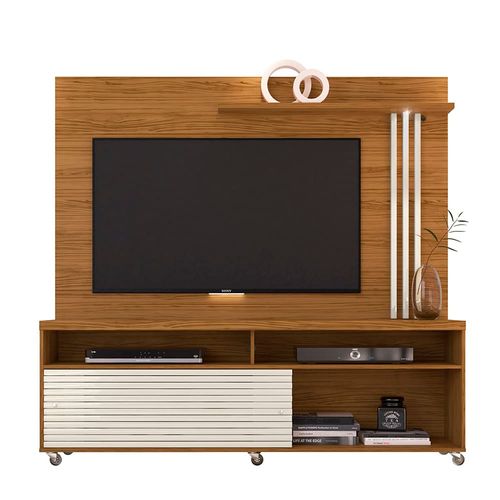 Rack Madetec Cross com 182cm de Largura + Painel Madetec Cross com 182cm de Largura, Ideal para TV de Até 65” Cedro / Off White