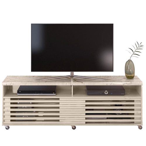 Rack Madetec Cross com 182cm de Largura, 2 Portas e Nicho, Ideal para TV de Até 65” Calacata/Off White