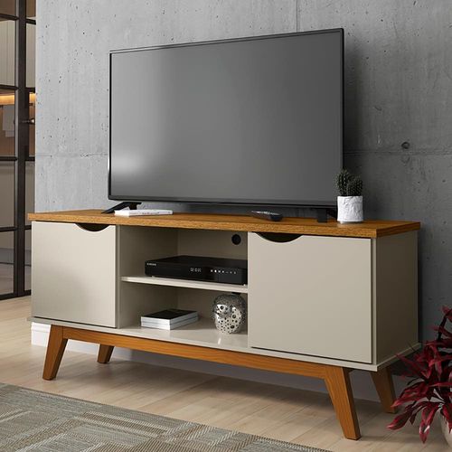 Rack Patrimar Marselha com 136 cm de Largura, Ideal para TV de até 46" Off White/Cedro