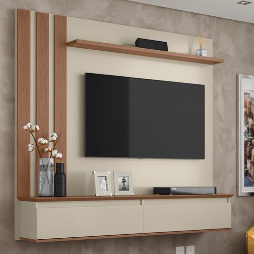 Painel Home Patrimar Trend com 160 cm de Largura, Ideal para TV de até 46” White/Canelato