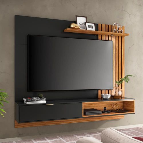Painel Home Suspenso Colibri Tocantins para TV de Até 65” com 180cm de Largura Preto Fosco/Noce Milano