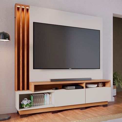 Estante Home Colibri Humaitá com 180 cm de Largura, Ideal para TV de Até 65” Off White Matte/Freijó