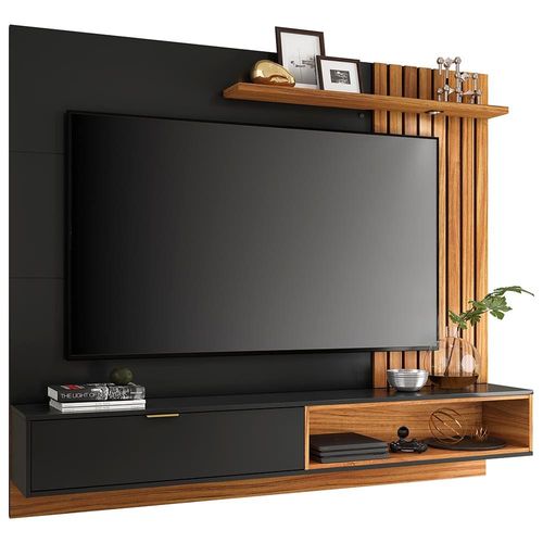 Painel Home Suspenso Colibri Tocantins para TV de Até 65” com 180cm de Largura Preto Fosco/Noce Milano