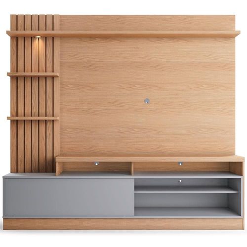 Painel Home Colibri Maceió com 4 Prateleiras, 4 Nichos, para TVs até 65” Freijó/Cinza Fosco