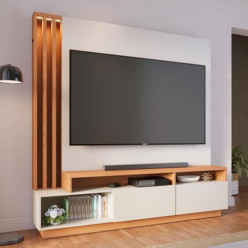 Estante Home Colibri Humaitá com 180 cm de Largura, Ideal para TV de Até 65” Off White Matte/Freijó
