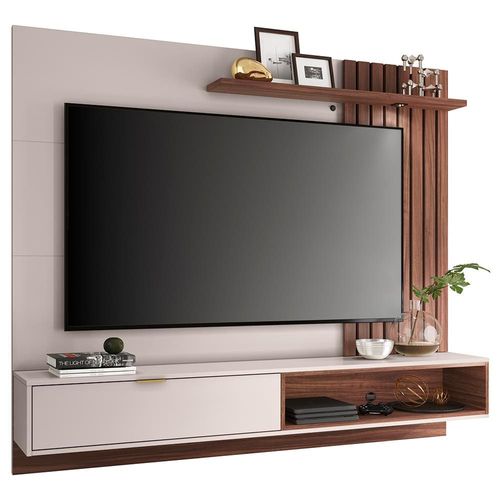 Painel Home Suspenso Colibri Tocantins com 160 cm de Largura, Ideal para TV de até 60” Off White/Nogueira Real