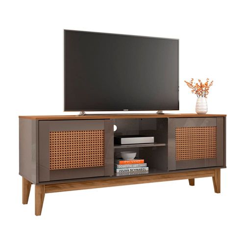 Rack Casa D Safira com 135 cm de Largura, 2 Portas, ideal para TV de até 60” Cinza Perola e Cedro