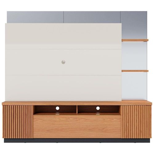 Estante Home Colibri Niterói com 210 cm de Largura, 3 Portas, Ideal para TV de até 70” Freijó/Off White/Preto Fosco