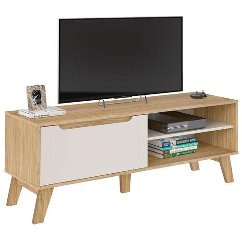 Rack Artely Lotus com 134 cm de Largura, 1 Porta Basculante, Ideal para TV de Até 60” Carvalho/Off White