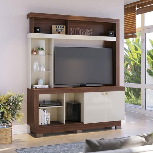 Estante Home Colibri Valença para TV de Até 50” Nogueira Real/Off White