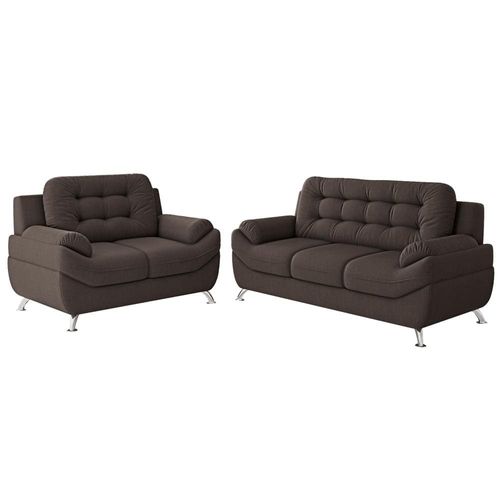 Sofá 3 e 2 Lugares Linoforte Mercury Revestido em Tecido Suede Marrom