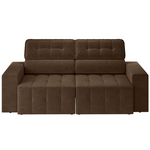 Sofá 4 Lugares Luizzi Falconi com 219 cm de Largura, Retrátil e Reclinável, Revestido em Veludo Plush Tabaco