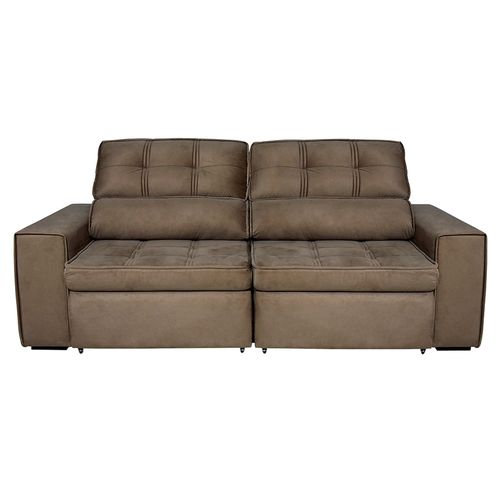 Sofá 5 Lugares Luizzi Bugatti II com Retrátil e Reclinável, Revestido em Tecido Veludo Plush e 251 cm de Largura Tabaco