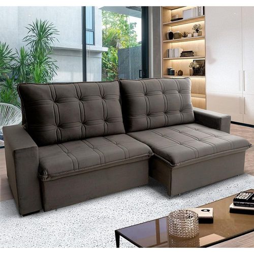 Sofá 3 Lugares Hellen Azure Retrátil/Reclinável, Revestido em Tecido Veludo e 300 cm de Largura Tabaco