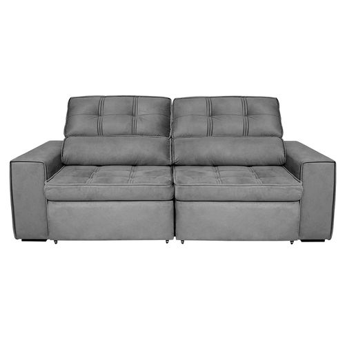 Sofá 5 Lugares Luizzi Bugatti II com Retrátil e Reclinável, Revestido em Tecido Veludo Plush e 251 cm de Largura Chumbo