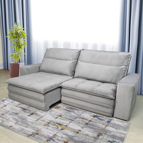 Sofá 5 Lugares Luizzi Colombo Retrátil, Reclinável e Revestido em Tecido Veludo Slim 250 cm Largura Chumbo