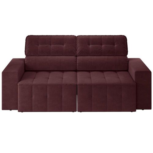 Sofá 4 Lugares Luizzi Falconi com 219 cm de Largura, Retrátil e Reclinável, Revestido em Veludo Plush Malbec