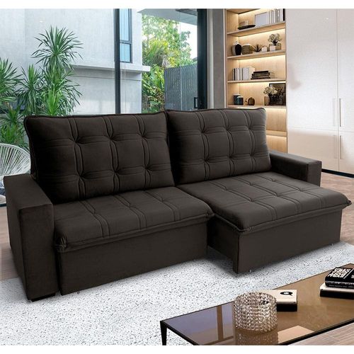 Sofá 3 Lugares Hellen Azure Retrátil/Reclinável, Revestido em Tecido Veludo e 250 cm de Largura Café