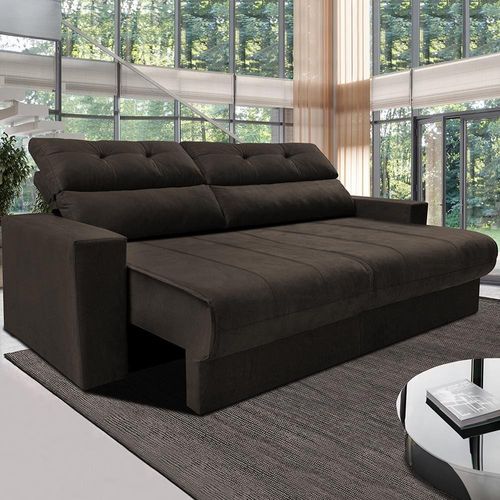 Sofá 3 lugares Cama inBox Clean com assento Retrátil e encosto Reclinável em tecido Velusoft com 170 cm de largura Café