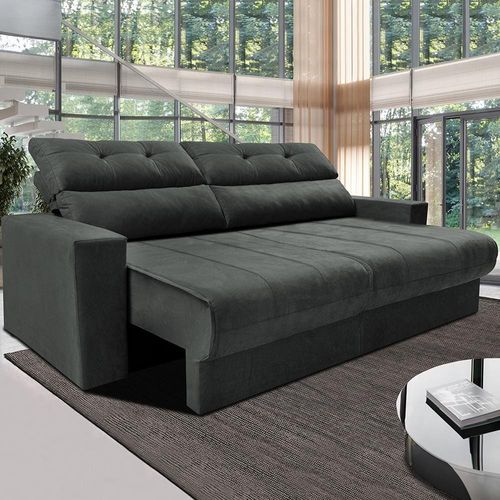 Sofá 3 lugares Cama Inbox Clean com assento Retrátil e encosto Reclinável em tecido Velusoft com 190 cm de largura Cinza