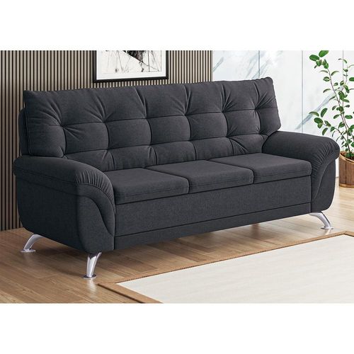 Sofá 3 Lugares Linoforte Arezzo Revestido em Suede com 202cm de Largura Grafite