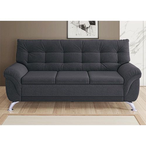Sofá 3 Lugares Linoforte Arezzo Revestido em Suede com 202cm de Largura Grafite
