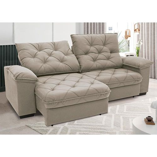 Sofá 4 Lugares Linoforte Luggero Retrátil e Reclinável Revestido em Tecido Suede com 230cm de Largura Areia