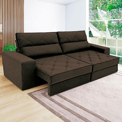 Sofá 4 Lugares Linoforte Fassatti Retrátil e Reclinável Revestido em Tecido Suede com 230cm de Largura Marrom