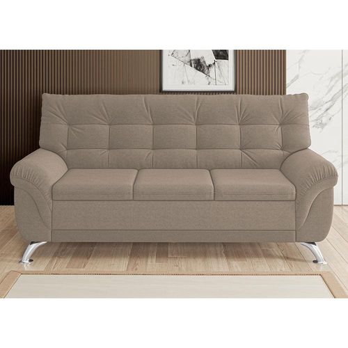 Sofá 3 Lugares Linoforte Arezzo Revestido em Suede com 202cm de Largura Areia