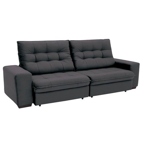 Sofá 4 Lugares Linoforte Benetton com 229 cm de Largura, Assento Retrátil e Encosto Reclinável em Tecido Suede Grafite