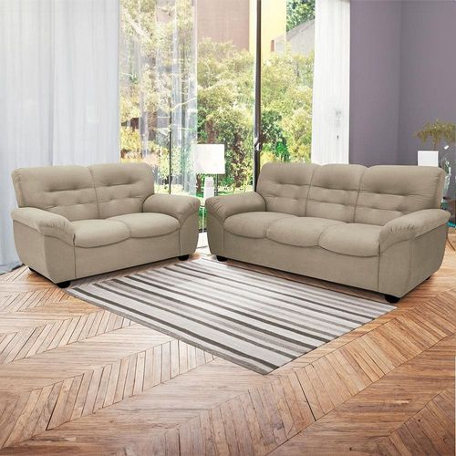 Sofá de 3 e 2 Lugares Linoforte Stillus II com 154 cm e 204 de Larguras e Revestidos em Tecido Suede Areia