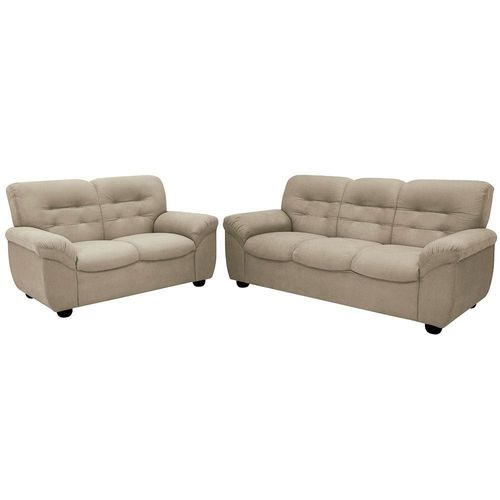 Sofá de 3 e 2 Lugares Linoforte Stillus II com 154 cm e 204 de Larguras e Revestidos em Tecido Suede Areia
