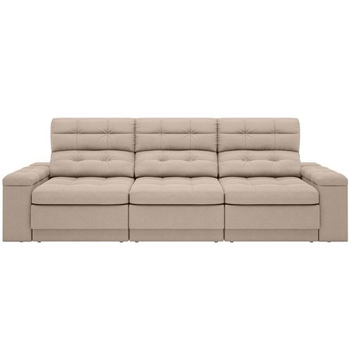 Sofá Retrátil Reclinável 4 Lugares DDS Next Brunello com Almofadas Fixas, Revestimento Velosuede e Espuma D26 - 230cm de largura Capuccino