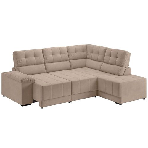 Sofá de Canto 5 Lugares Besthouse Firenze, Retrátil/Reclinável, 246/210 cm de Largura e Revestido em Suede Veludo Capuccino