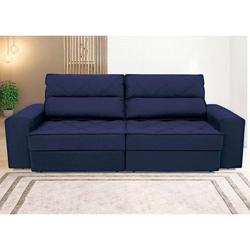 Sofá 4 Lugares Linoforte Fassatti Retrátil e Reclinável Revestido em Tecido Suede com 230cm de Largura Azul Marinho