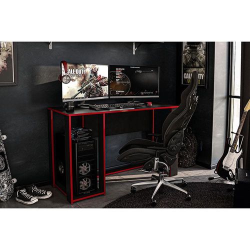 Mesa para Computador/Gamer Politorno Singapura com 1 Nicho Preto/Vermelho