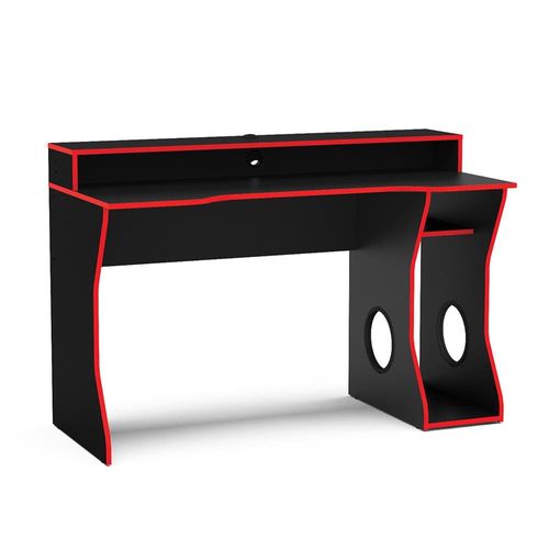Mesa para Computador/Gamer Politorno Fremont com 1 Nicho e 1 Prateleira Preto/Vermelho